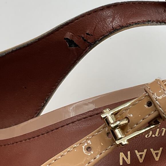 Cole Haan Shoes Heels Womens 8B Nude Tan Patent Leather Slingback Peep Toe - Picture 10 of 15